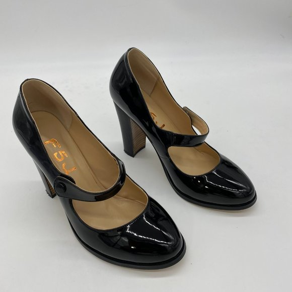 FSJ Black Patent Leather Mary Jane Chunky Heels - Picture 3 of 8